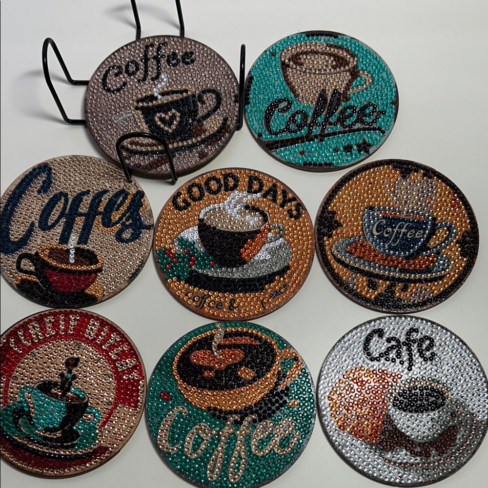 Coffee-Themed Beaded Coaster Set